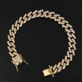 Golden 9mm Cuban link anklet with shimmering white zircon stones and box clasp - 9.5 Inches (24cm) / Gold
