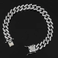 Luxury 9mm silver Cuban link anklet with shimmering white zircon stones for women - 9.5 Inches (24cm) / Platinum
