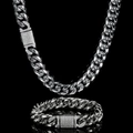 Set collana e bracciale Cuban Link 12mm in acciaio con chiusura di zirconi lucidi - Collana 20 Pollici (Lunghezza 50,80 cm) / Color Acciaio (Larghezza 12mm)
