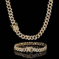 Iced out 9mm golden Cuban link necklace and bracelet set with cubic zirconia stones - Necklace Set (24 inch) / Gold