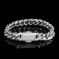 Dettaglio di bracciale a catena cubana argento con fibbia rettangolare di diamanti - Bracelet 9 Inches (22.86cm In Length) / Color Acciaio (Larghezza 12mm)