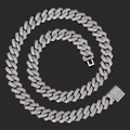 Hip-Hop 14mm Rhombus-Panzerkette und Armband-Set mit funkelnden Zirkonia-Steinen - 14mm / 40.64cm (16 Zoll) / Weißgold