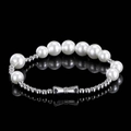 Elegante bracciale di perle e perline d'argento con ciondolo a fiocco su specchio nero - 22.86cm (9 Pollici) / Bianco (Perle Miste 10mm-12mm)