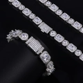Macro shot of silver hip hop chain with clear square zircons and iced out box clasp - Bracelet 9 Inch / Platinum