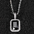 Hip-Hop-Anhänger mit schwarzem quadratischem Edelstein und Zirkonia auf silberner Kette - 24 Zoll*3mm Seilkette / Weißgold Schwarzer Edelstein
