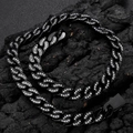Dettaglio della catena cubana in acciaio nero da 12mm con pietre di zirconi cubici - 24 Pollici (60.96cm) / Nero