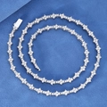 Silver flower link tennis necklace with sparkling white zircon stones in clusters - Extended Version / Silver