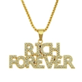 Hip hop style gold Rich Forever letter pendant necklace with sparkling clear rhinestones - Rich Forever Letter Style (Box Chain) / 0.3x75cm / Gold