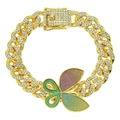 Bracelet chaîne cubaine dorée avec pendentif papillon incrusté de paillettes colorées - Bracelet / Bracelet Doré (Papillon Doré)