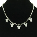 Collier tennis argenté avec cinq pendentifs papillons scintillants pour femmes tendance - Chaîne Argentée Strass Blanc