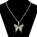 Elegante Halskette mit Schmetterlingsanhänger und glänzenden Strasssteinen in Silber - Waffenschwarz (Weißer Strass)