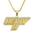 Collana hip hop dorata con pendente a lettere DEW B scintillante e catena a sfere - Catena a scatola 0.3*75cm / Scritte Dorate (YJ10-5925)