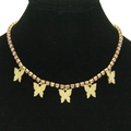 Collier rivière doré avec strass roses et cinq pendentifs papillons élégants - Chaîne Dorée Strass Rose