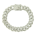 Chaîne cubaine argentée avec strass scintillants et fermoir à cliquet style hip hop chic - Bracelet en Argent-7 pouces