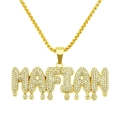 Hip hop MAFIAN letter pendant necklace with gold finish and iced out crystal drips - 0.3*75cm Grid Chain (MAFIAN) / Gold