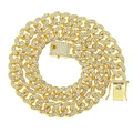 Collier chaîne cubaine dorée pour homme avec strass brillants et fermoir de sécurité - Collier Or-16inch