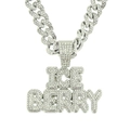 Collier chaîne cubaine argentée avec pendentif lettre ICE BERRY et cristaux pavés - 50cm / Collier Maille Gourmette Argenté (Alphabet)