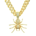 Gouden Cubaanse schakelketting in hiphopstijl met een grote ingelegde spin-hanger - Gouden Spin Met 50cm Cubaanse Schakel