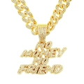 Gold-plated hip hop necklace with iced out NO MONEY NO FRIEND letter pendant - Gold Letter Style with 50cm Cuban Chain