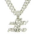 Hip-hop Cuban chain with silver iced-out NO MONEY NO FRIEND letter pendant - Silver Letter Style with 50cm Cuban Chain