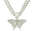 Pendentif papillon serti de diamants sur chaîne cubaine argentée style hip-hop - Chaîne Cubaine Papillon / Argent