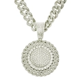 Silver iced out Cuban link necklace featuring a luxury sunflower pendant with stones - 50cm Cuban Chain Set / Silver (Sunflower)