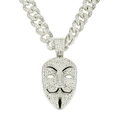 Pendentif masque Guy Fawkes glacé sur une chaîne cubaine entièrement sertie de diamants - Argent (Masque)