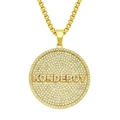 Collana hip hop con ciondolo rotondo dorato, scritta KONDEBOY e strass trasparenti - Disco di Lettere KONDEBOY / Oro