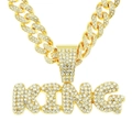 Herren Hip-Hop Halskette mit goldfarbenem KING-Anhänger und Iced-Out Gliederkette - Mit 50cm Kubanischer Kette / Gold Buchstabe