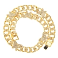 Collier maille cubaine dorée avec breloques papillon étincelantes et cristaux pavés - Collier (45cm) / Or