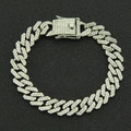 Bracciale Cuban Link hip-hop da uomo in argento con strass incastonati a pavé lucidi - Bracciale Argento-8 pollici