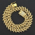 Chaîne cubaine dorée avec maillons en forme de feuille et fermoir serti de diamants - Collier Or-16inch