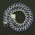 Hip hop Cuban link necklace with alternating blue and clear zircons in silver finish - Silver (Blue Rhinestone)