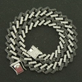 Hip hop silver and black Cuban link chain with encrusted rhinestones and box clasp - Silver (Black Rhinestone)