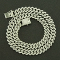 Collana a catena cubana argentata con strass romboidali e chiusura a scatto sicura - Collana Argento-16inch