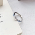 Anillo abierto plata S999 con estrella de esmalte azul claro y circón sobre libro - Abierto Ajustable / Color Oro Blanco Mujer