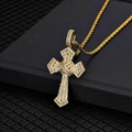 Ciondolo a croce hip hop dorato con zirconi incastonati e una collana a corda - Stile 3 Oro