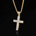 Pendaglio croce hip hop in oro con zirconi quadrati e catena a corda sottile da uomo - Stile 7 Oro
