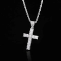 Pendente a croce hip hop argento con zirconi quadrati e catena a corda classica - Stile 7 Colore Oro Bianco