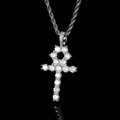 Collana con ciondolo a croce Ankh in argento ghiacciato con zirconi e catena a corda - Stile 12 Colore Oro Bianco
