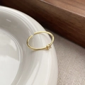 Minimalist S925 sterling silver gold open ring with single zircon on white porcelain - Adjustable Open / Gold