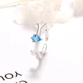 Verstellbarer S925 Sterlingsilber Rentier-Geweihring mit blauem Tropfen-Edelstein - Einstellbar Offen / Blauer Zirkonia