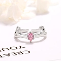 Verstellbarer S925 Sterlingsilber Hirschgeweih Ring mit rosa tropfenförmigem Stein - Einstellbar Offen / Rosa Zirkonia