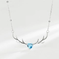 Elegant S925 sterling silver necklace with deer antler pendant and blue heart stone - Blue Zirconia