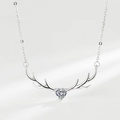 S925 sterling silver deer antler necklace with heart-shaped cubic zirconia pendant - White Zirconia