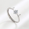 Eleganter silberner Hirschgeweih-Ring mit tropfenförmigem Zirkon und offenem Design - Einstellbar Offen / Damen Weiß Strass