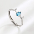 Verstellbarer Hirschgeweih Ring aus Sterlingsilber mit birnenförmigem Aquamarin Stein - Einstellbar Offen / Damen Blau Strass