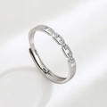 Adjustable silver chain ring for couples with sparkling white zircon stone inlay - Female Style