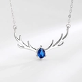 S925 sterling silver deer necklace with a blue teardrop stone pendant and link chain - 925 Silver / Royal Blue Rhinestone