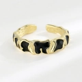 Minimalist S925 sterling silver open ring with irregular texture and black enamel detail - Gold